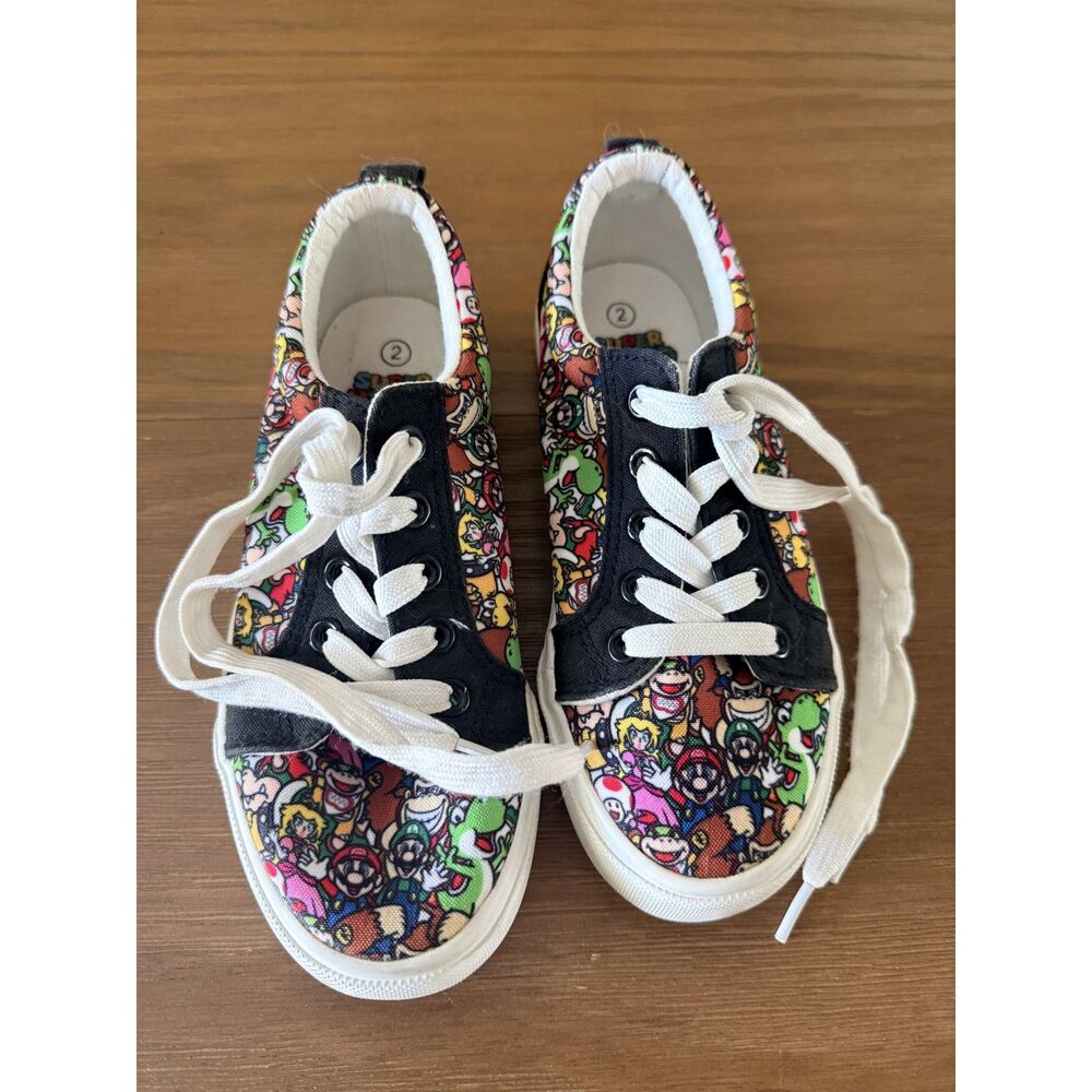 Ground Up Super Mario Character Print Canvas Sneakers Size 2